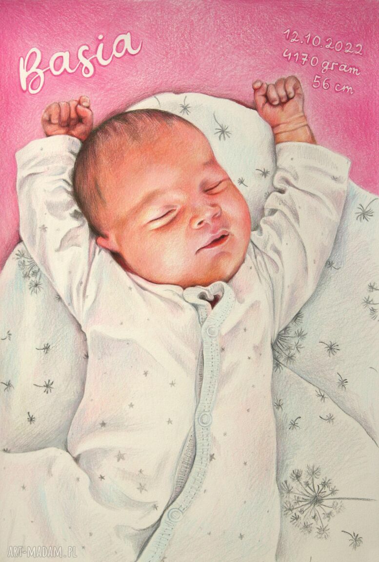 Portret dziecka z imieniem na chrzest, roczek i pamiątkę - A3 30x42