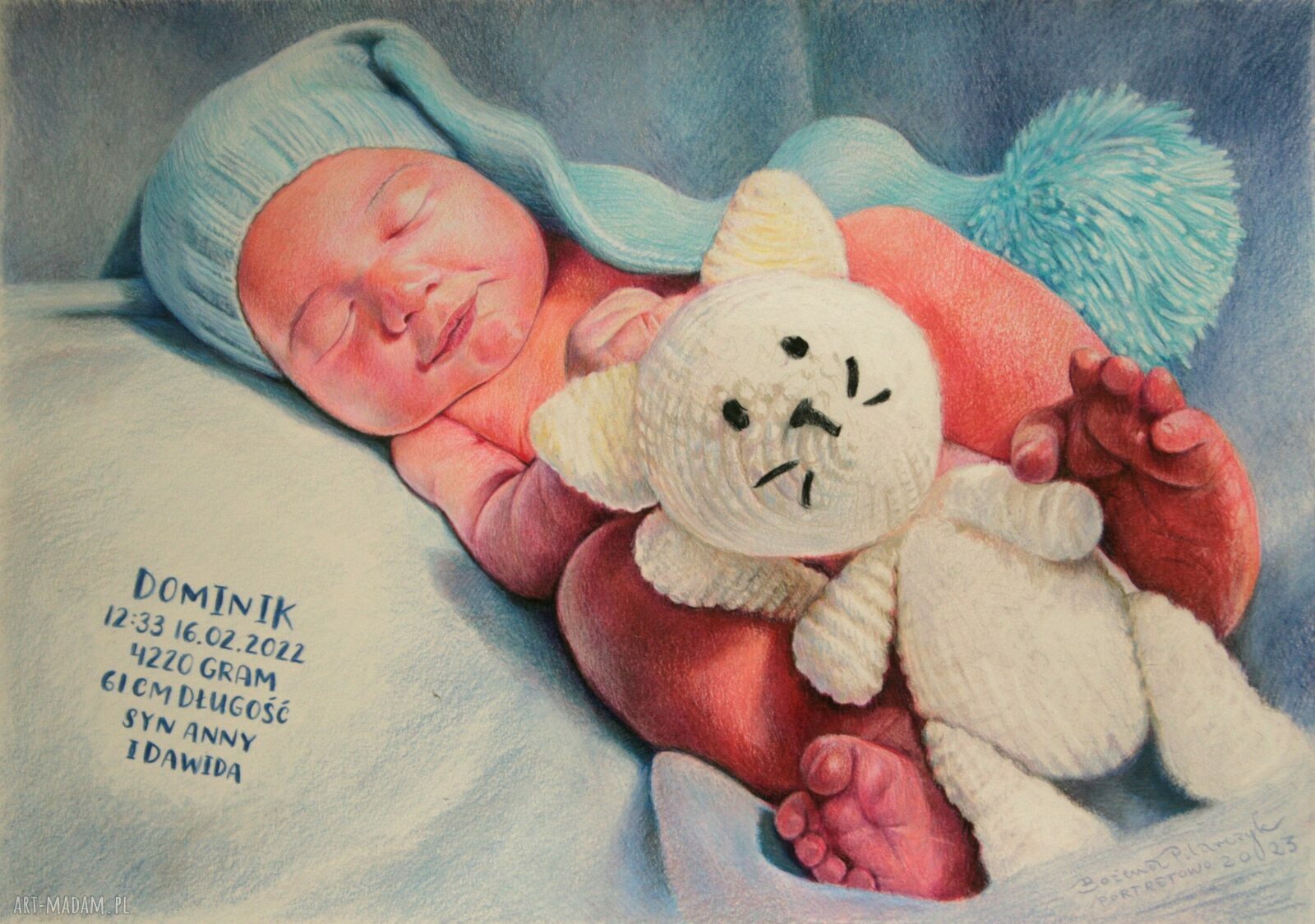 Portret dziecka z imieniem na chrzest, roczek i pamiątkę - A3 30x42