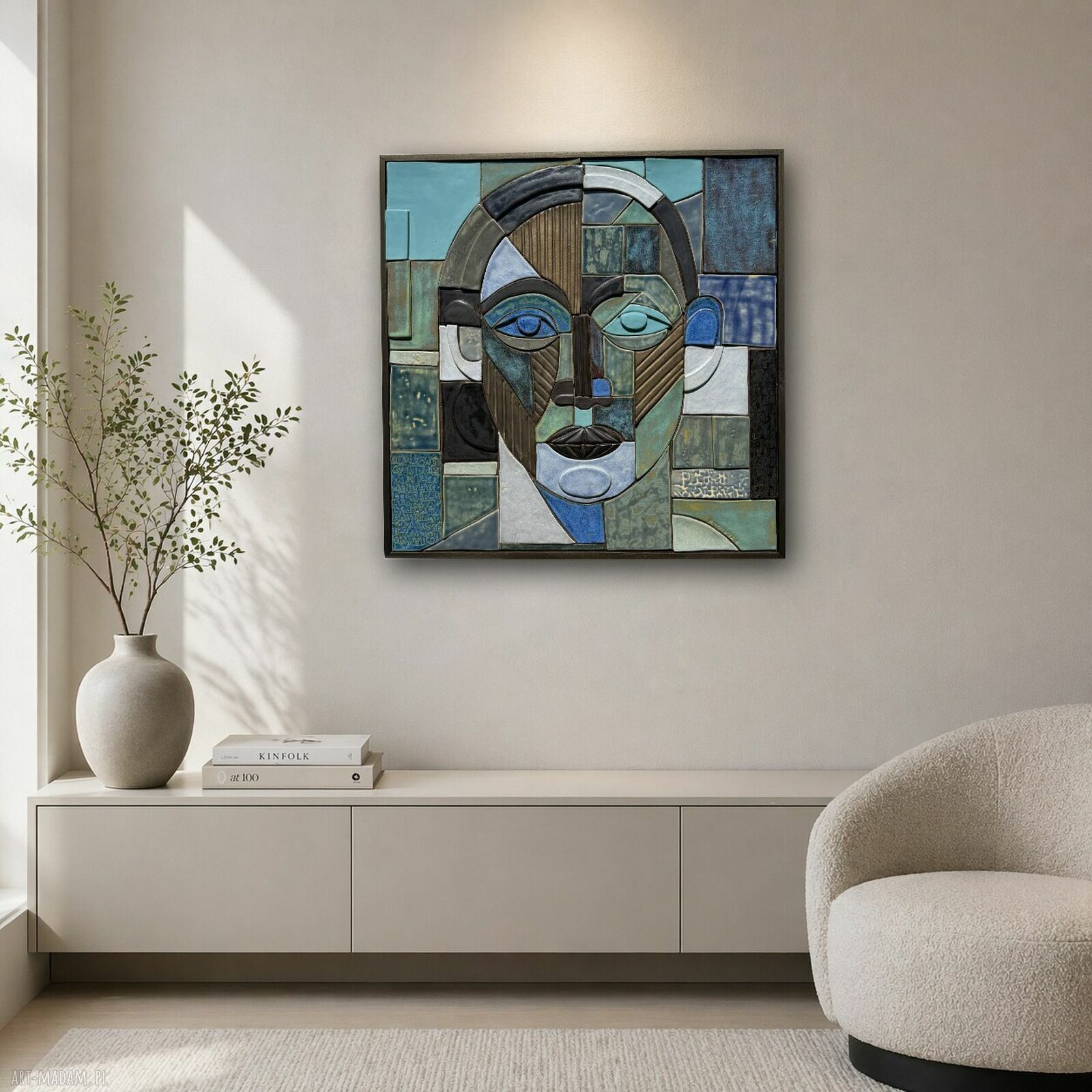 Portret kobiety i Ja - obraz z ceramiki z drewnianą ramą