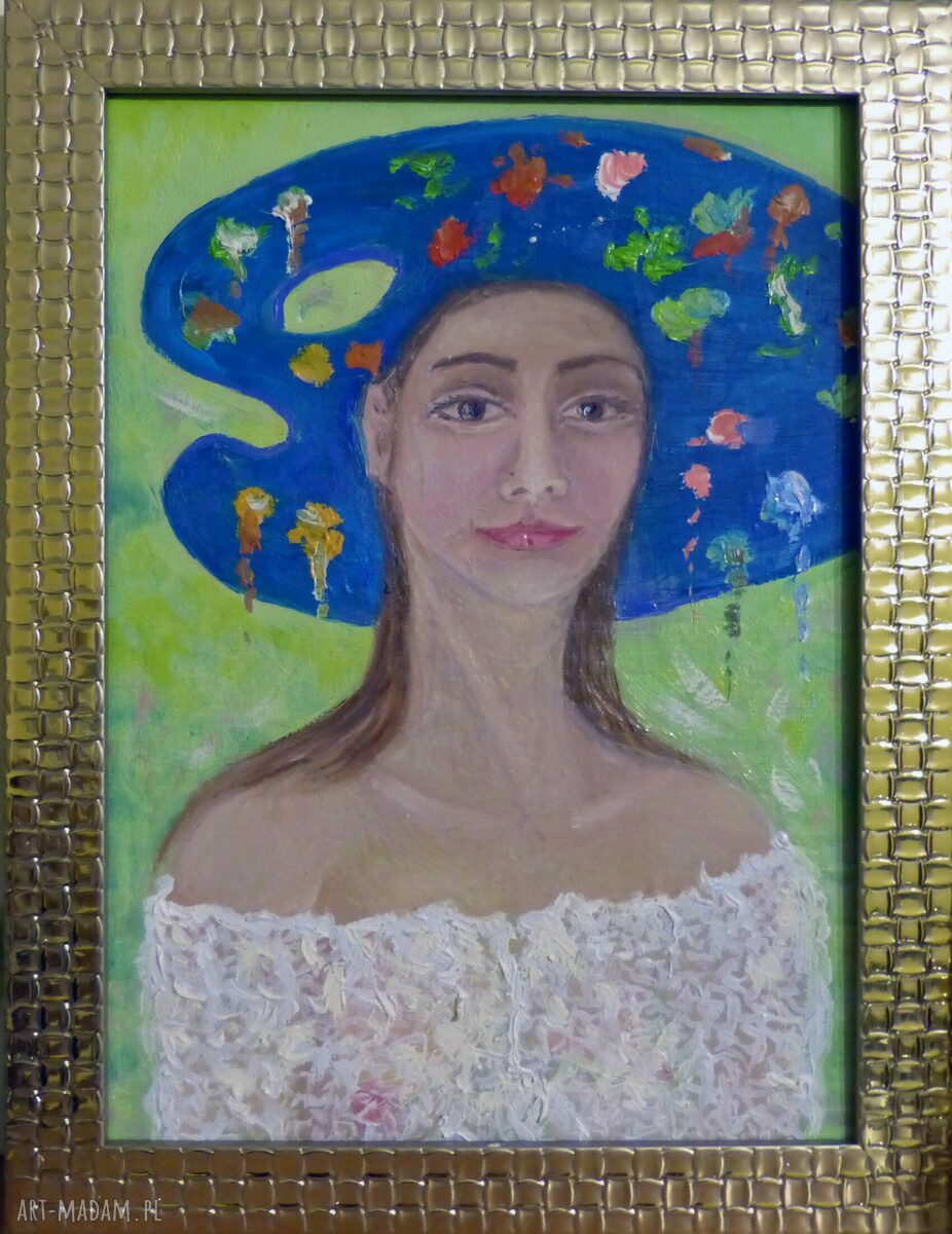 Portret w złotej ramce - obraz olejny artystki Elisabeth