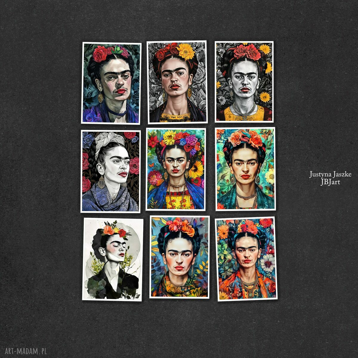 Portrety Fridy Kahlo - zestaw 9 grafik w rozmiarze 13x18 cm