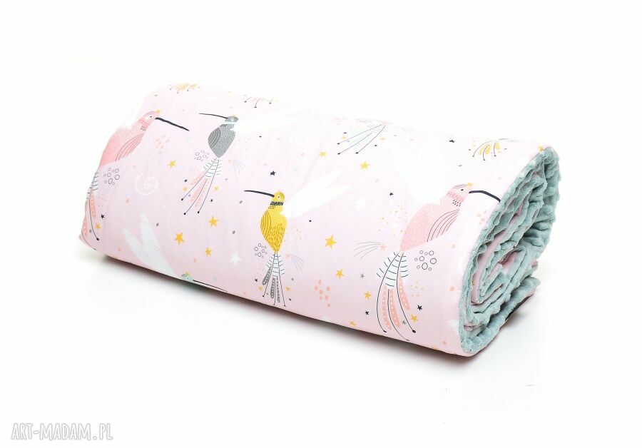 Kocyk 100x135 minky bawełna kolibry szałwia kołderka