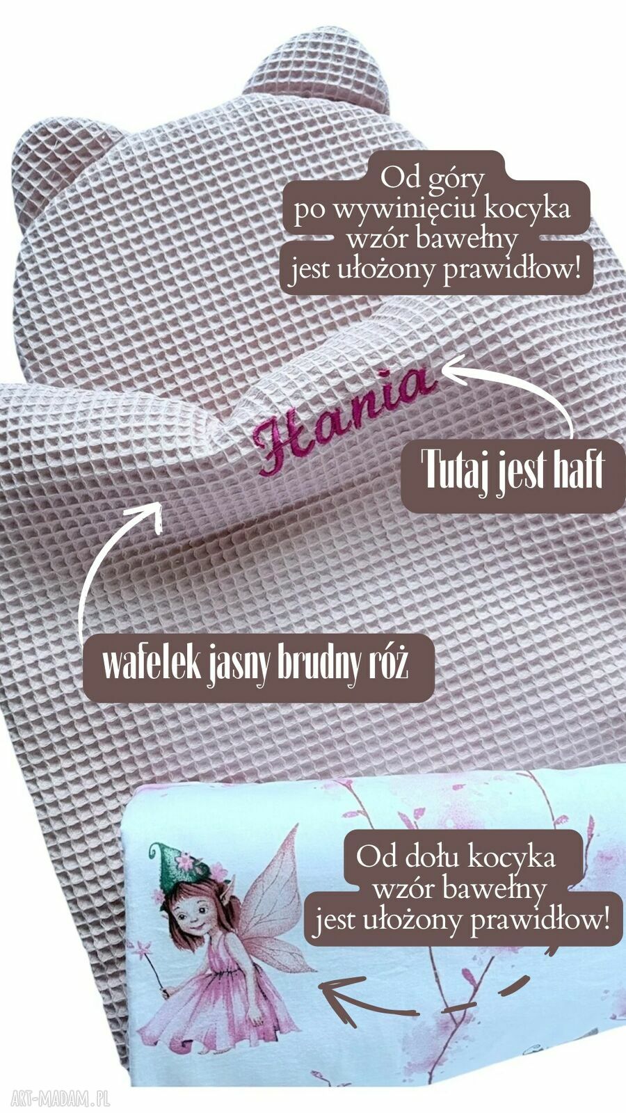 Personalizowany kocyk do wózka 50x75 cm z poduszką i haftem