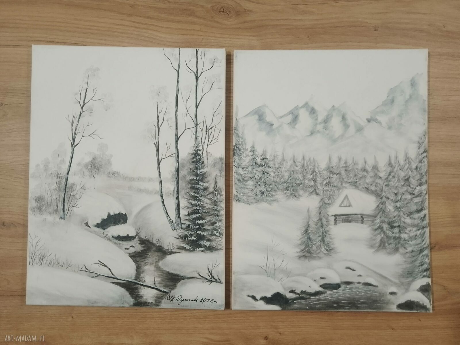 Zestaw 3 obrazów skandynawskich - Tryptyk 'Zimowy spokój' 3x40x30 cm