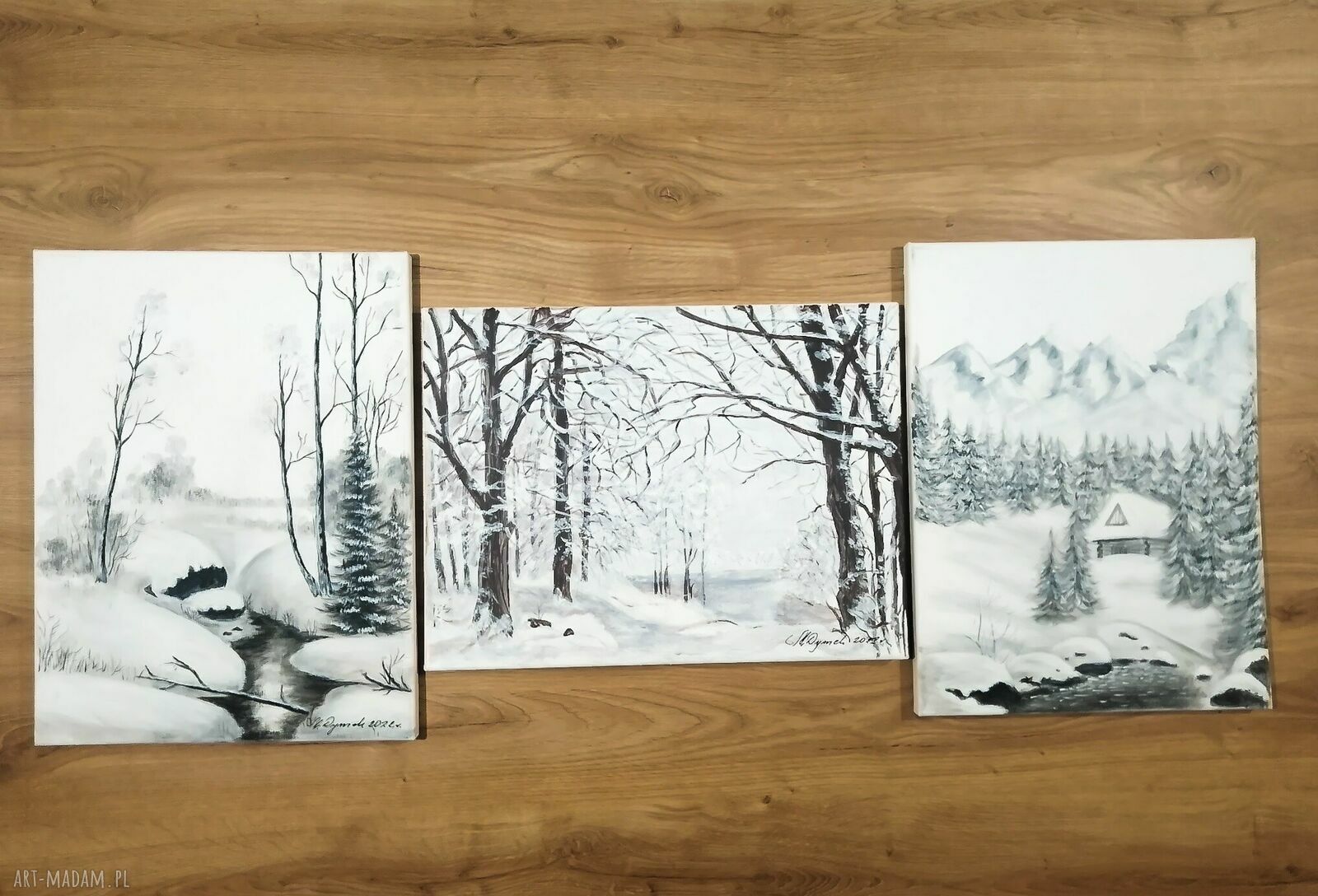 Zestaw 3 obrazów skandynawskich - Tryptyk 'Zimowy spokój' 3x40x30 cm