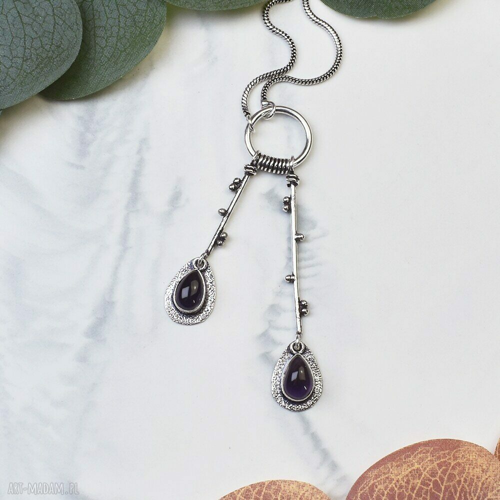Posrebrzany wisiorek z ametystem #512 - elegancki amulet na prezent art-Madam.pl