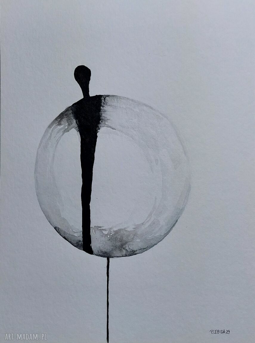 Obraz „POSTAĆ” wykonany tuszem - szaro-czarna dekoracja 24x32 cm