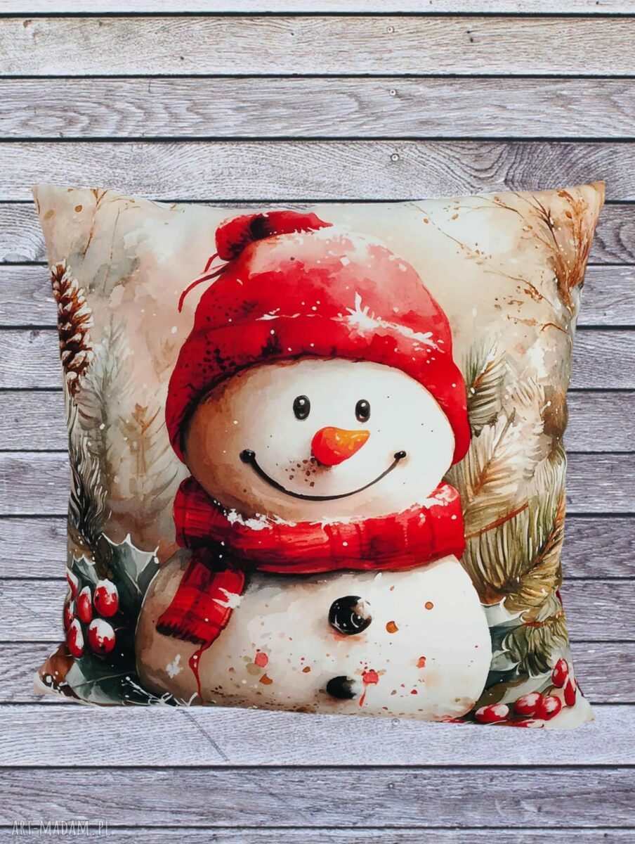 Poszewka dekoracyjna Bałwanek 45x45 cm - welur tapicerski, zamek