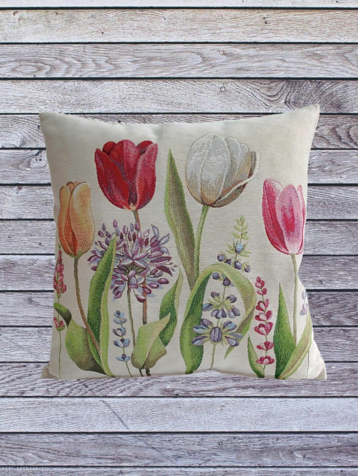 Poszewka dekoracyjna „Tulipany” 45x45 cm - ręcznie szyta