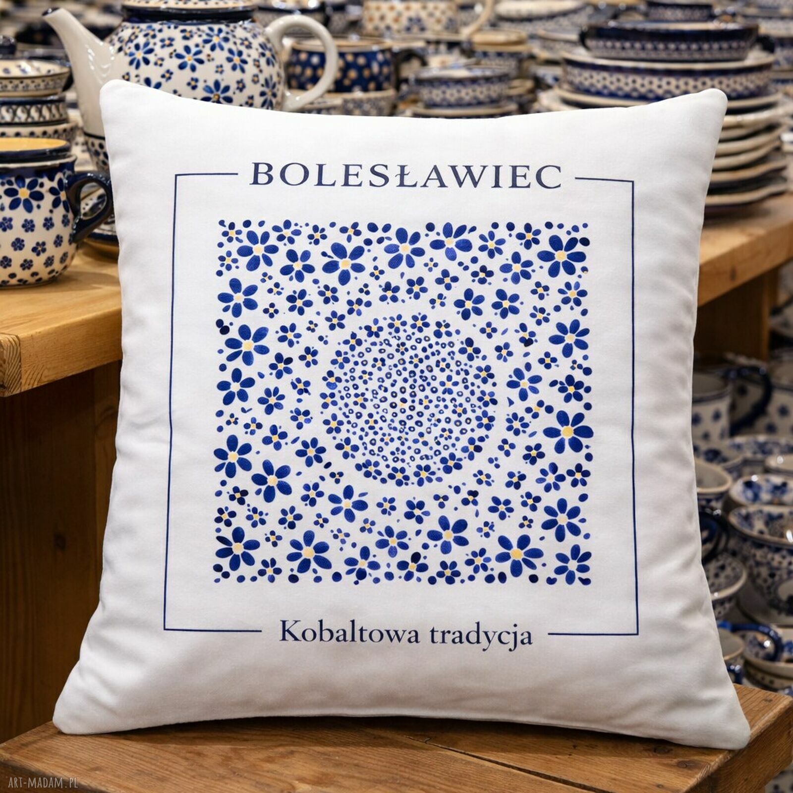Poszewka inspirowana motywami ceramiki Bolesławieckiej 40x40
