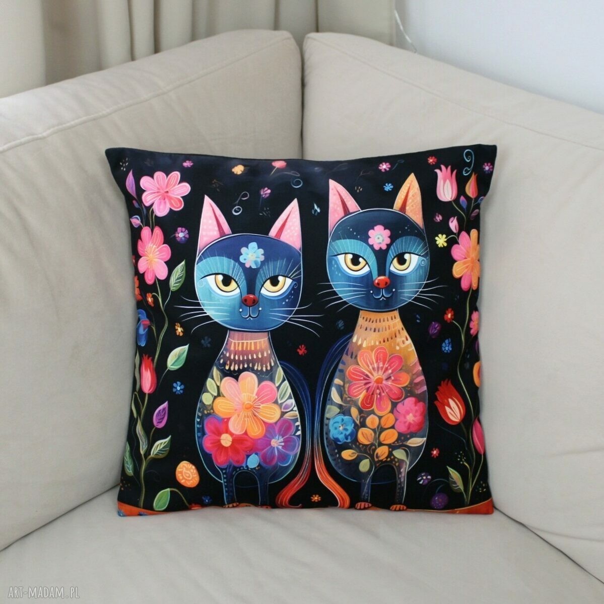 Poszewka na poduszkę kolorowe koty Handmade