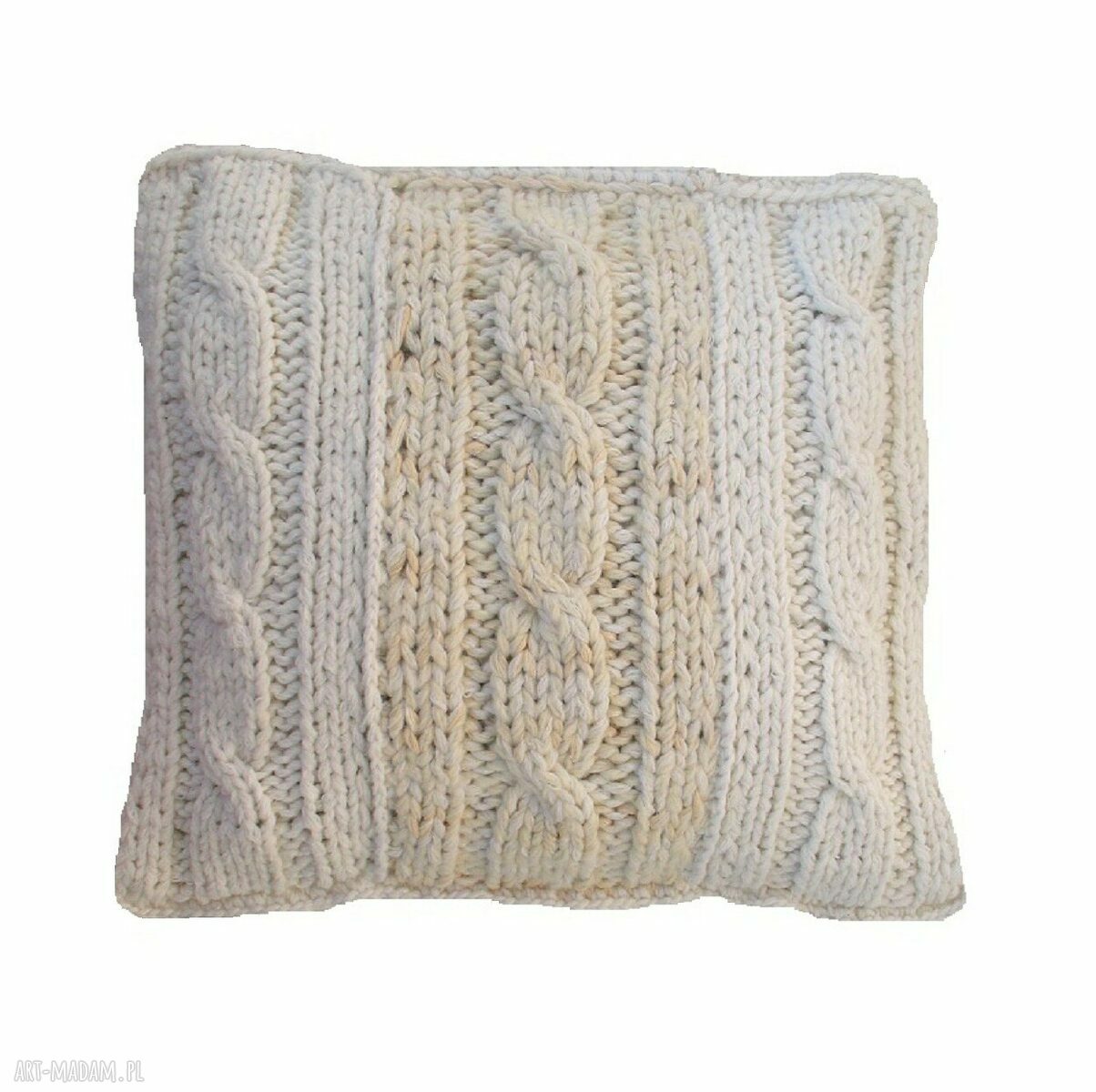 Poszewka poduszkę kremowa nietuzinkowa wykonana drutach