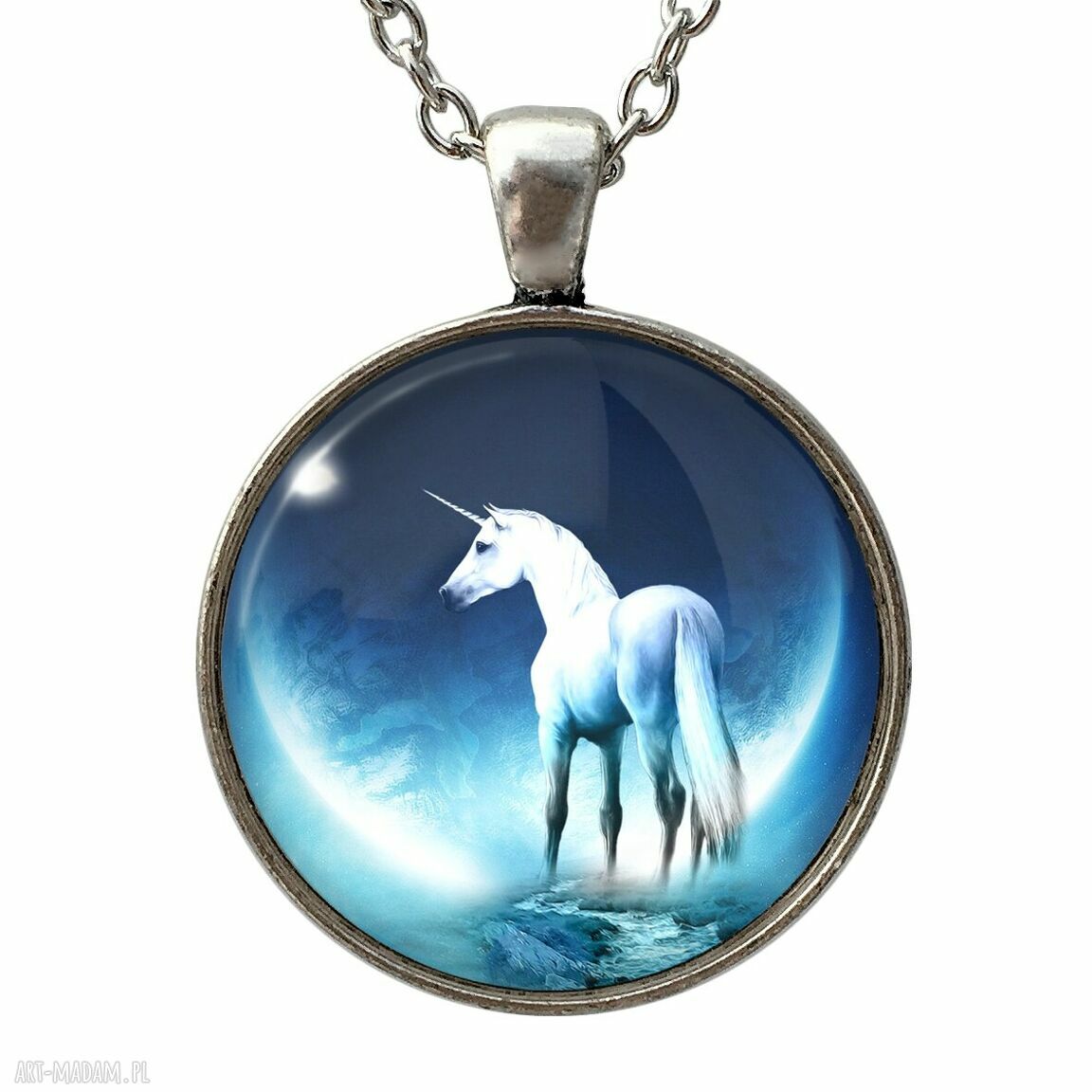 Jednorożec duży medalion łańcuszkiem fantasy księżyc potter
