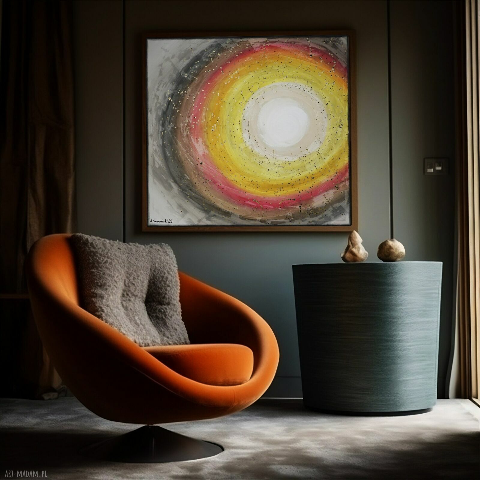 Powiew 9 - abstrakcyjny obraz akrylowy 100x100 cm z fakturą i czarnymi bokami
