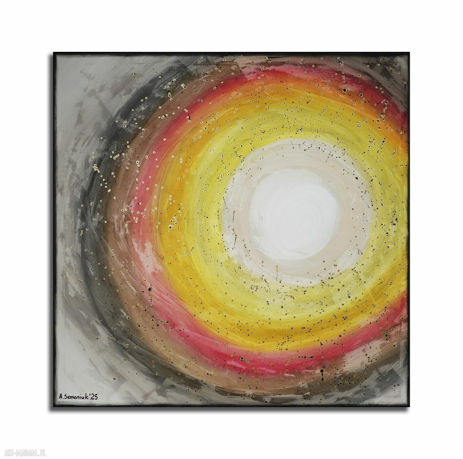 Powiew 9 - abstrakcyjny obraz akrylowy 100x100 cm z fakturą i czarnymi bokami