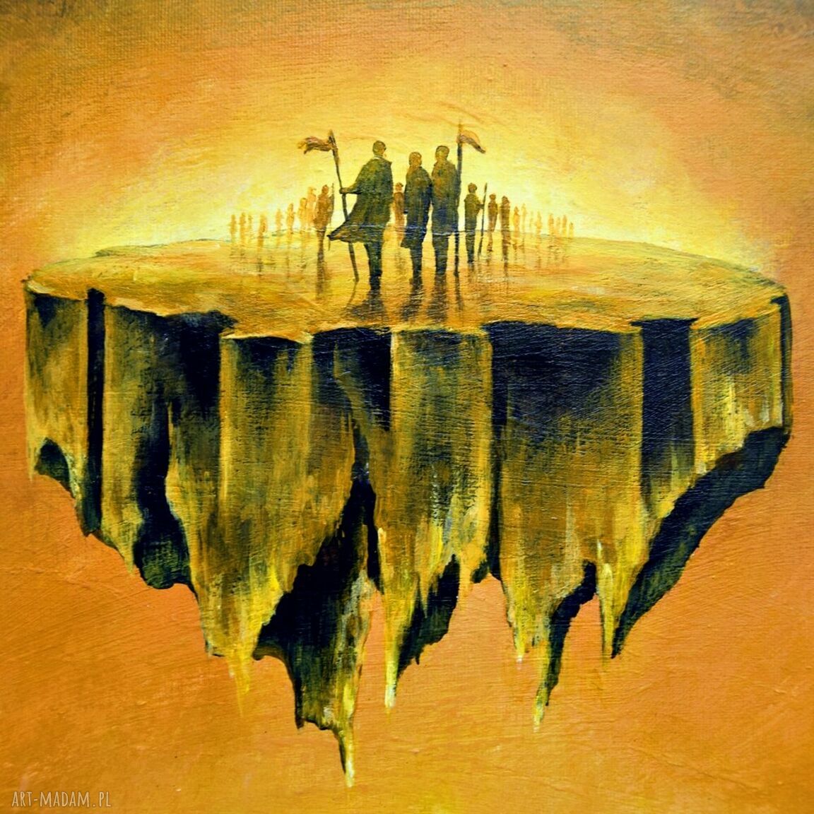 Powitanie VI - surrealizm i realizm magiczny: ręcznie malowany obraz akrylowy na płótnie 30x40 cm (AleksandraB)