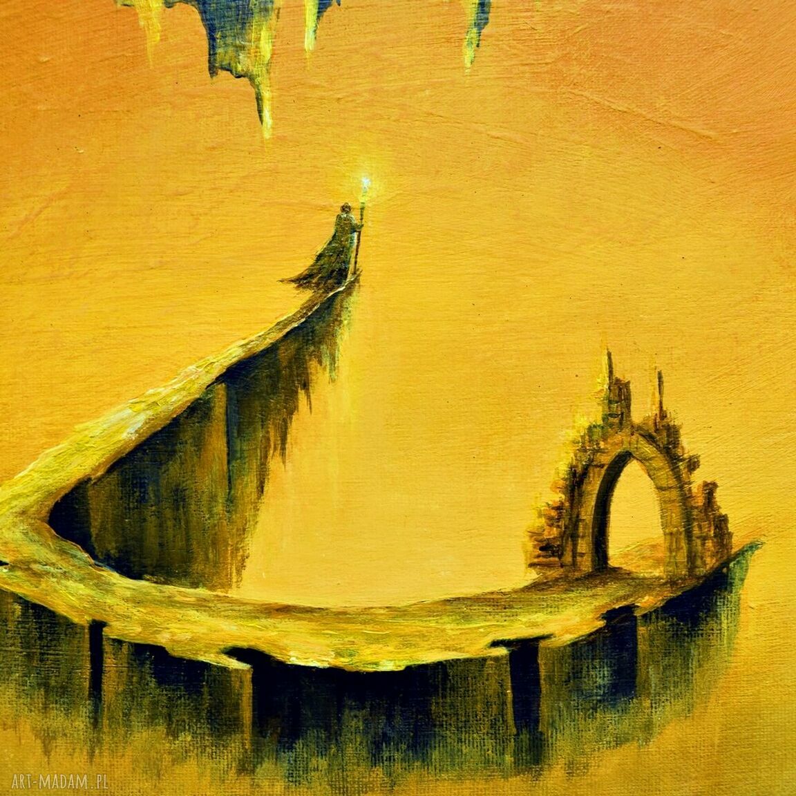 Powitanie VI - surrealizm i realizm magiczny: ręcznie malowany obraz akrylowy na płótnie 30x40 cm (AleksandraB)