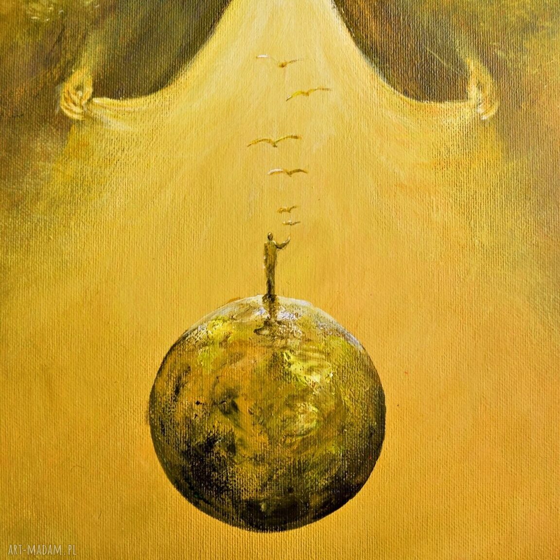 Powitanie VIII - obraz surrealizm i realizm magiczny, ręcznie malowany na płótnie 30x40 cm
