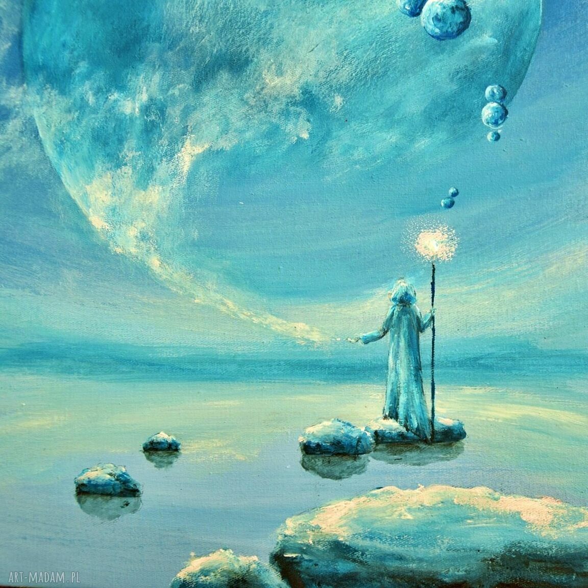 Powitanie X - oryginalny obraz ręcznie malowany akrylem na płótnie (surrealizm, realizm bajkowy)