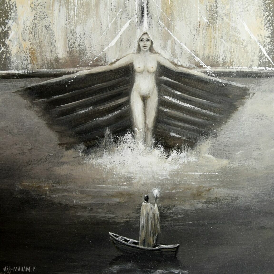 Powitanie XII - oryginalny obraz akrylowy na płótnie 50x70 w stylu surrealizmu i realizmu magicznego