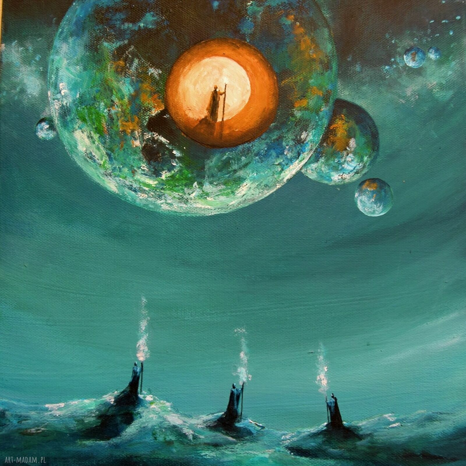 Powitanie XVI - surrealizm i realizm magiczny, obraz akrylowy 30 x 40 cm