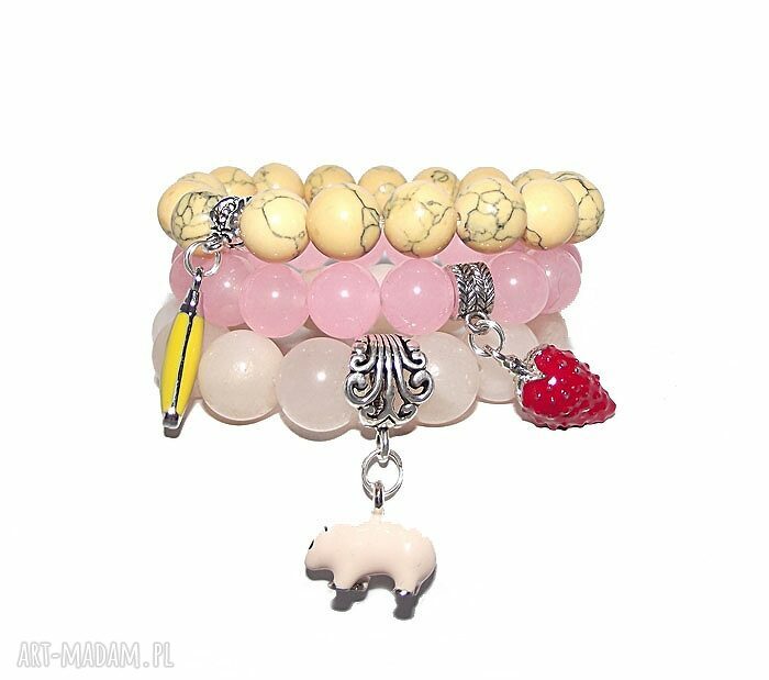 bransoletki: Poziomka w ślicznym różu Ręczne wykonanie