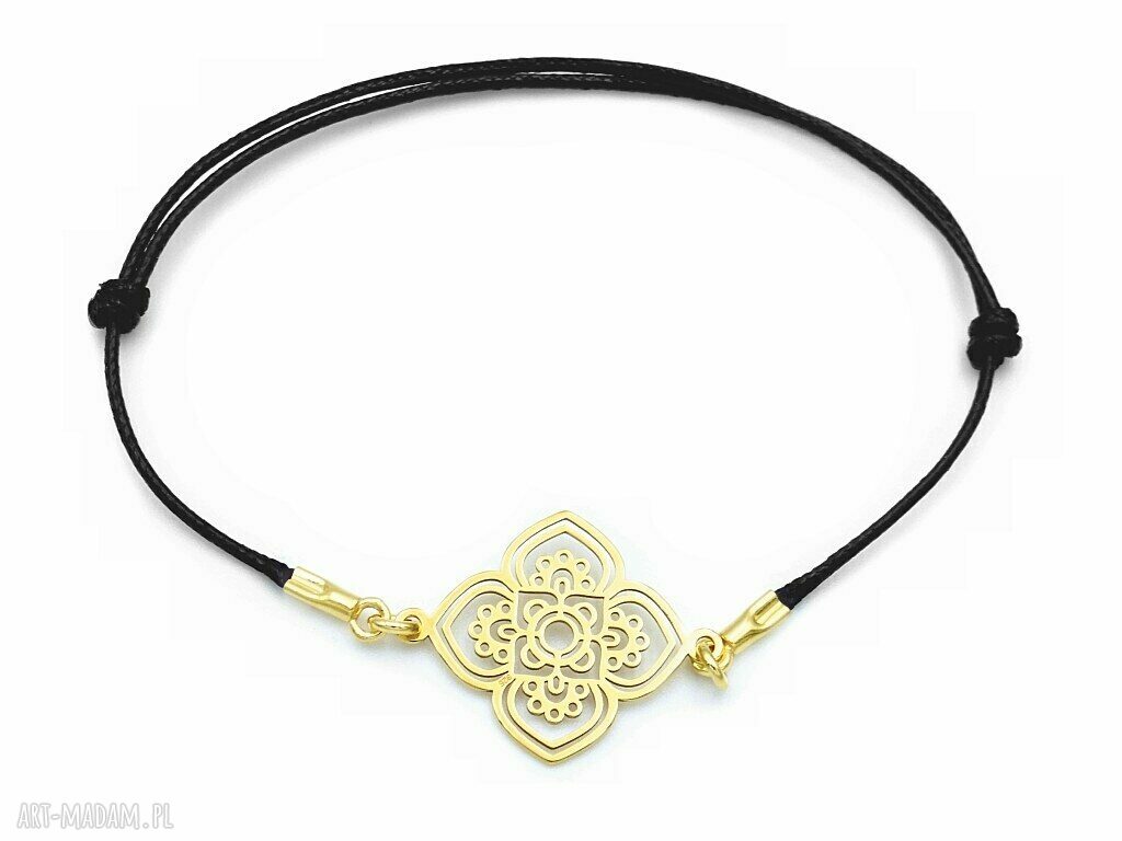 Pozłacana sznurkowa bransoletka Mandala BOHO - czarny sznurek