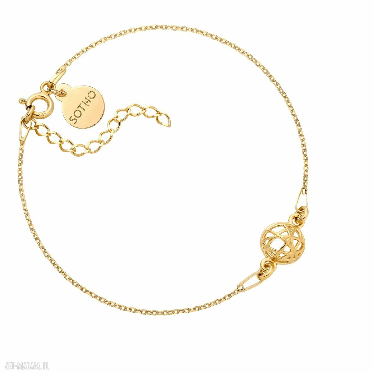 Złota bransoletka ozdobną zawieszką kulka pozłacana delikatna