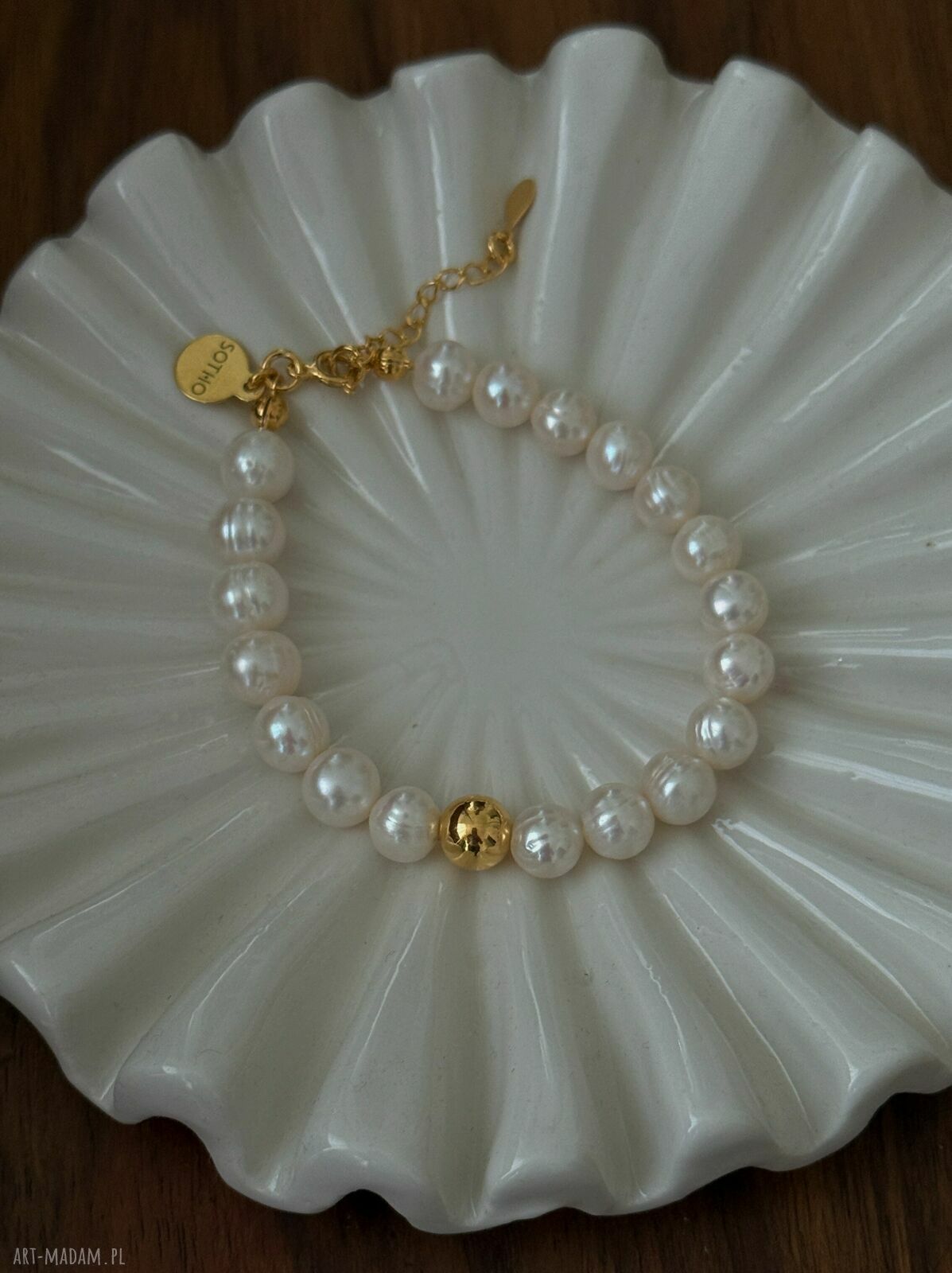 bransoletki: Złota bransoletka z pereł naturalnych z kulką Autorskie