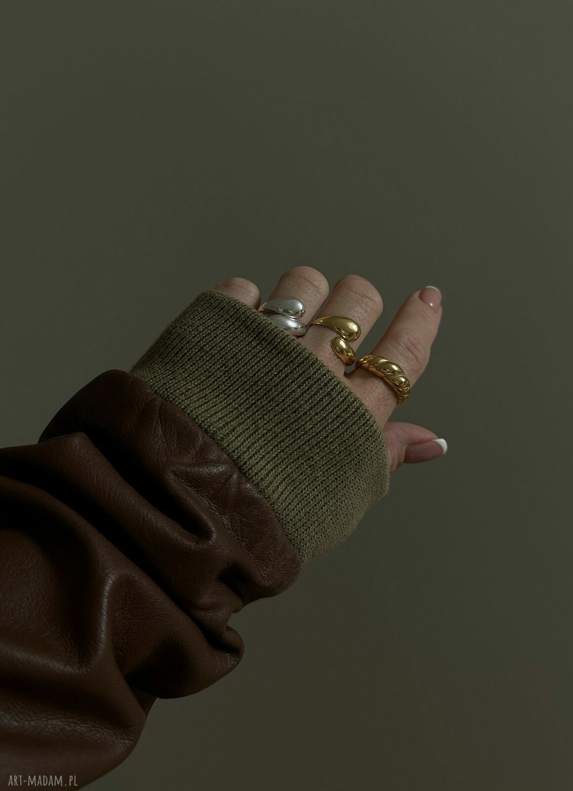 pierścionki: Złoty pierścionek krople handmade