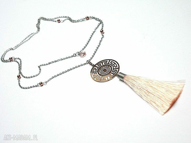 Długi naszyjnik 100 cm Rose Gold filigran z hematytami i satynowym chwostem Alloys Collection