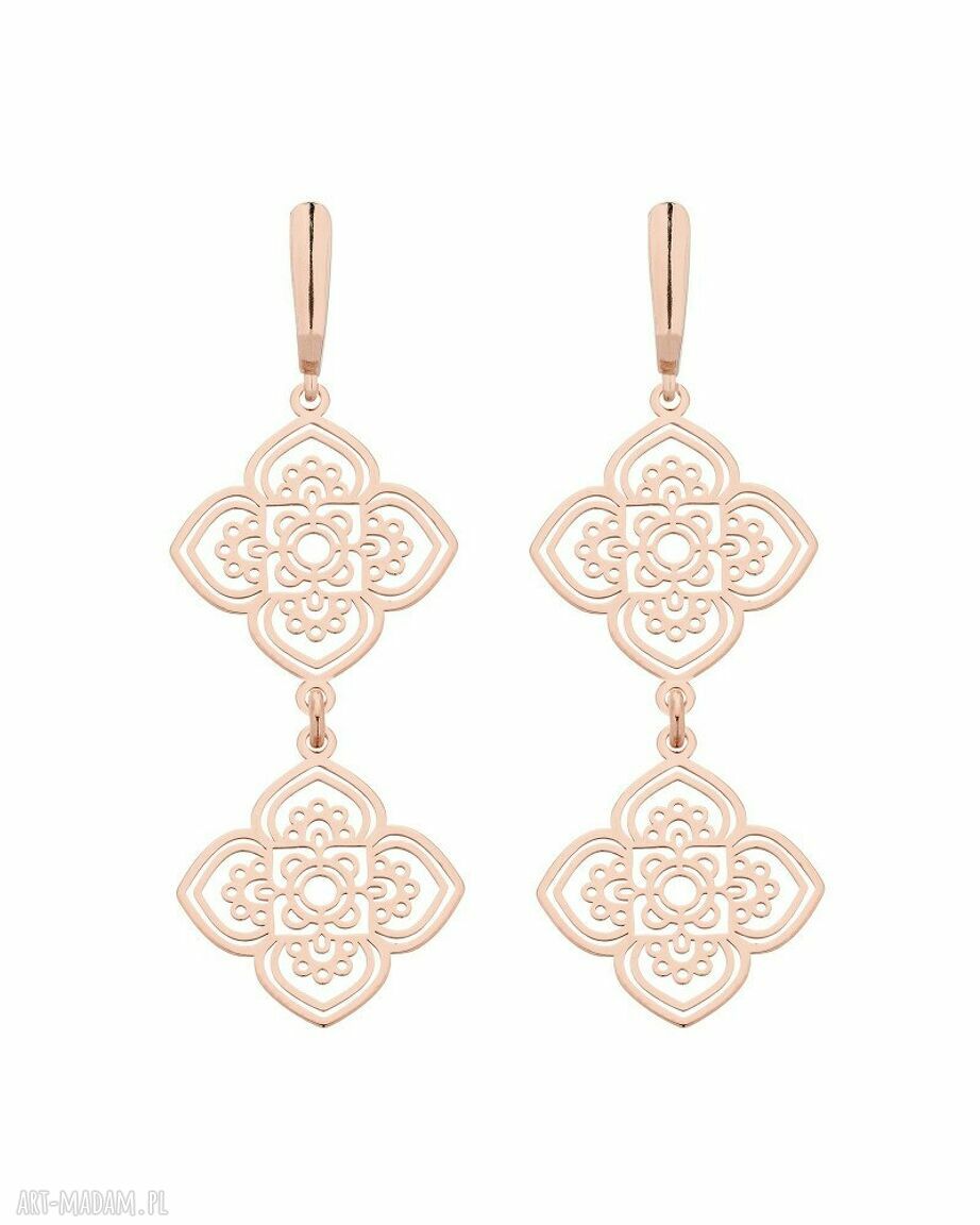 Długie kolczyki dwiema rozetkami różowego złota rozety rozetki