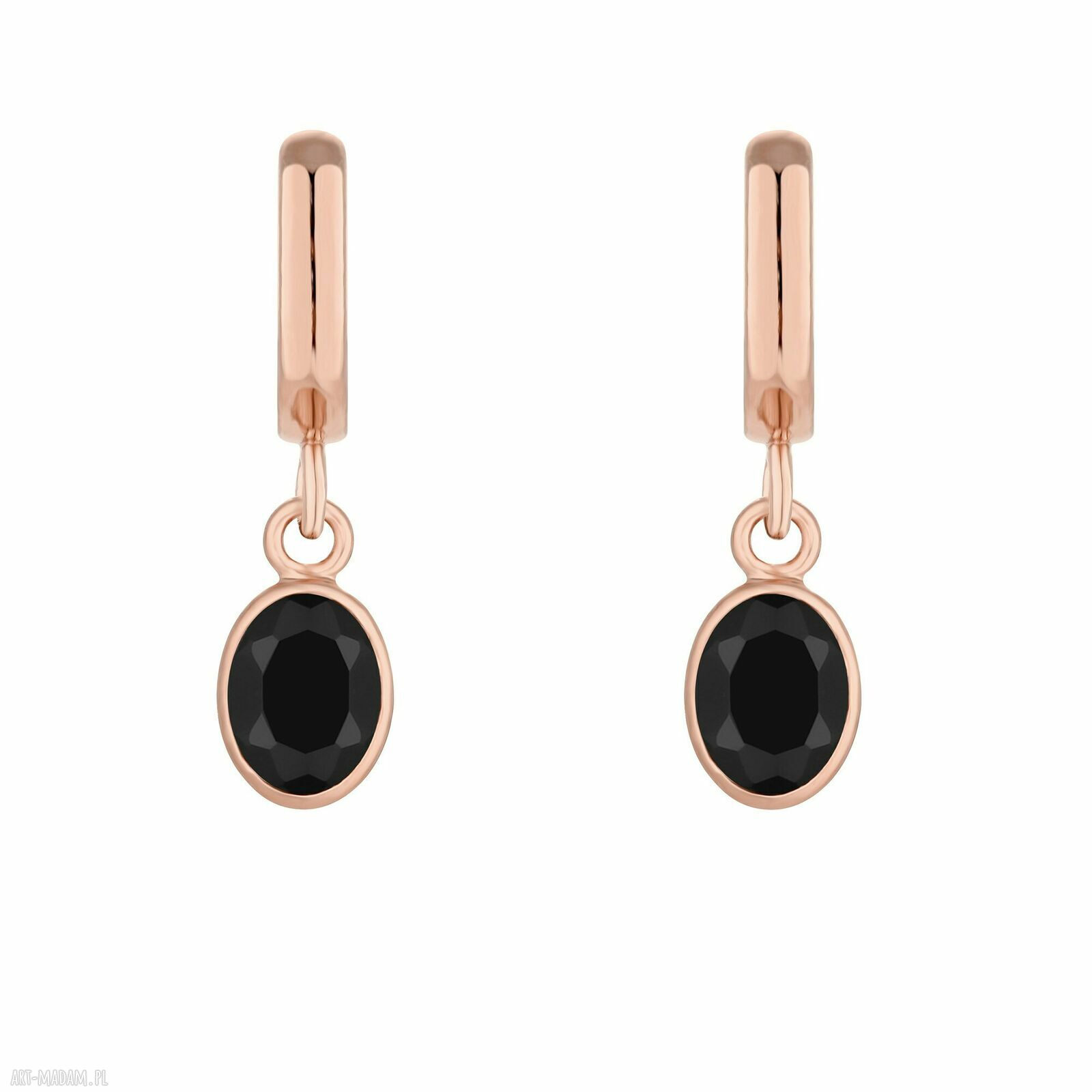 Kolczyki różowego złota onyksami pozłacane onyks czarne oczko