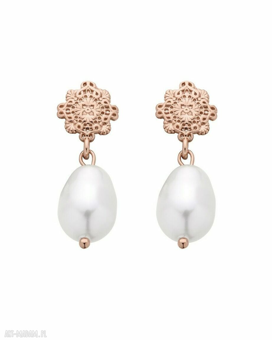 Kolczyki różowego złota perłami swarovski® crystal perły rozetki