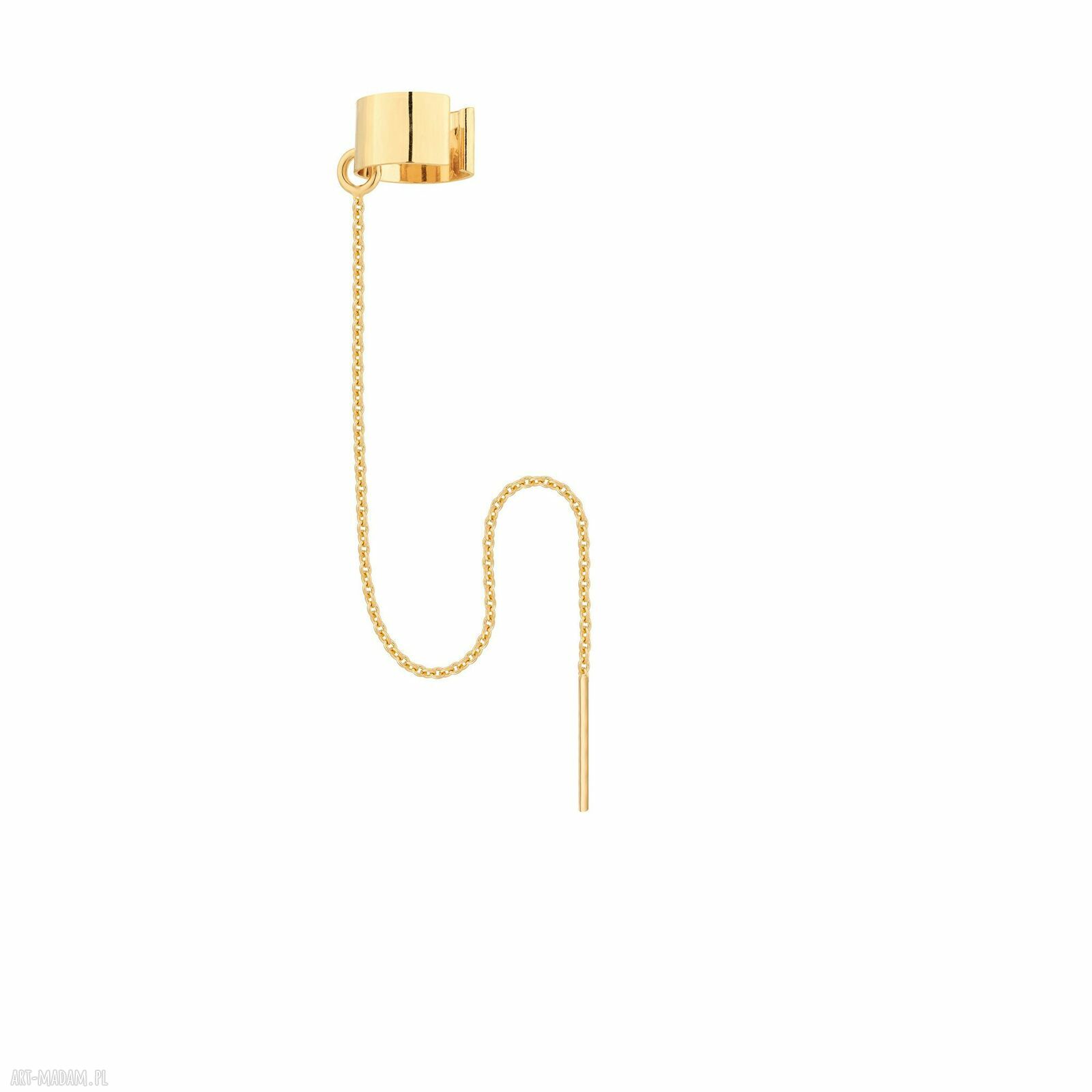 Złota nausznica przewlekanym łańcuszkiem kolczyki pozłacane