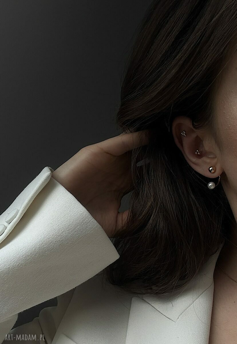 kolczyki: Złote asymetryczne kolczyki z kulkami i perłami SWAROVSKI® CRYSTAL Hand Made