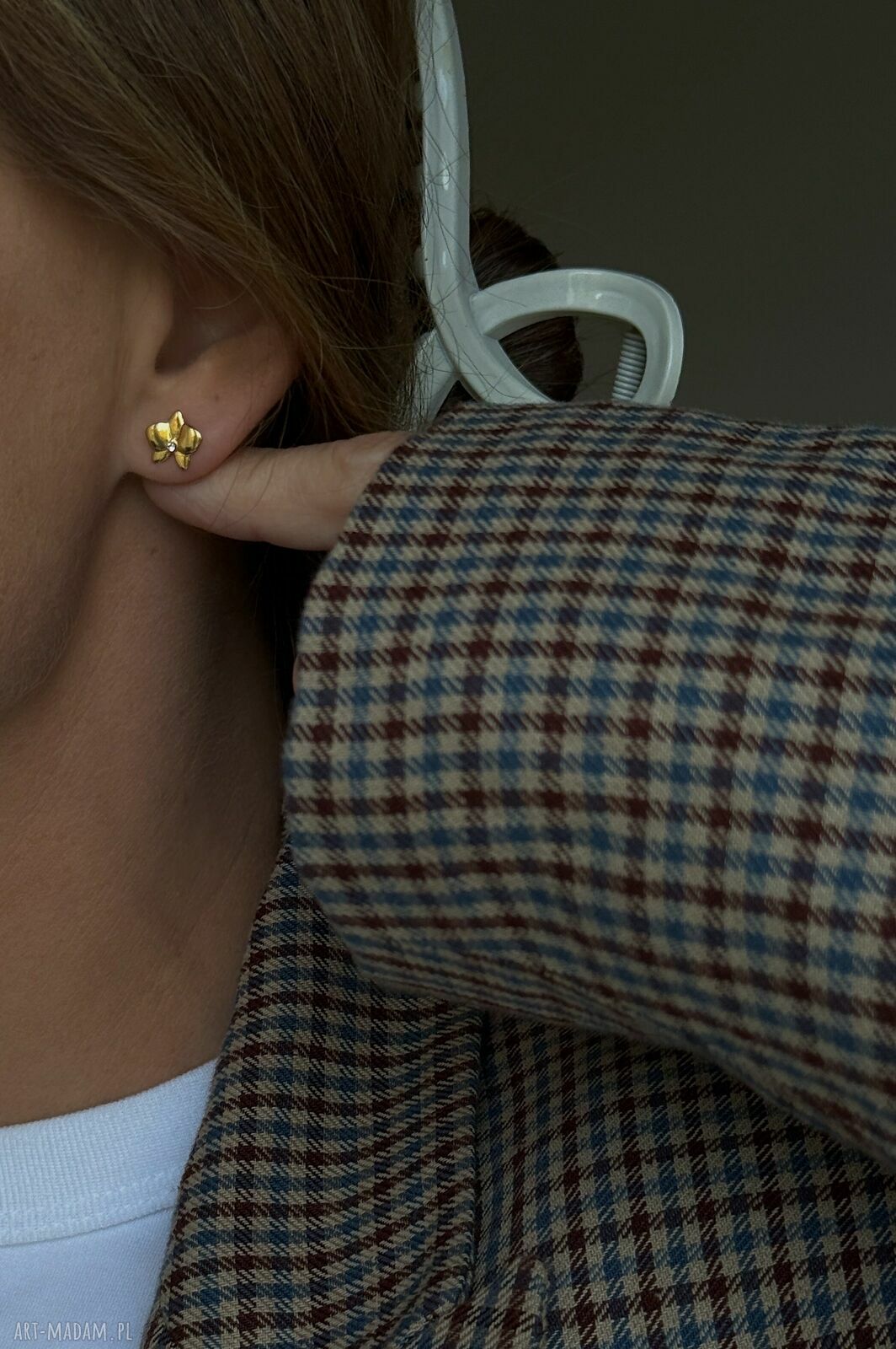 kolczyki: Złote kolczyki orchidee z kryształkami HandMade