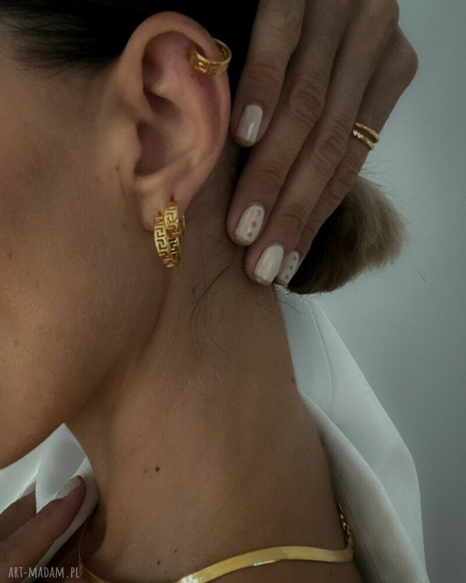 kolczyki: Złote kolczyki z greckim wzorem Handmade