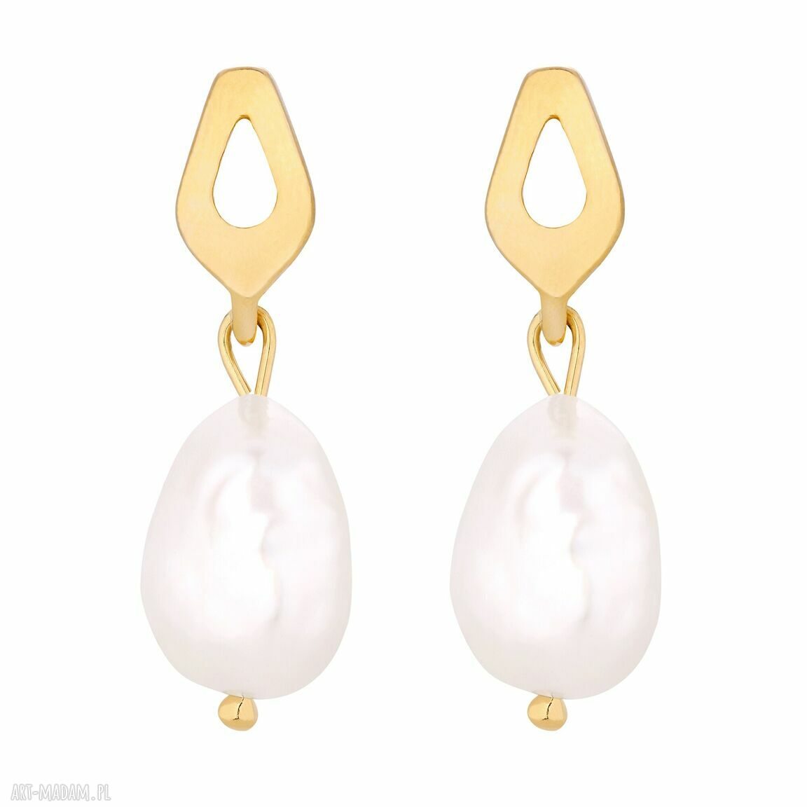 Złote kolczyki naturalnymi perłami perły wiszące sztyfty