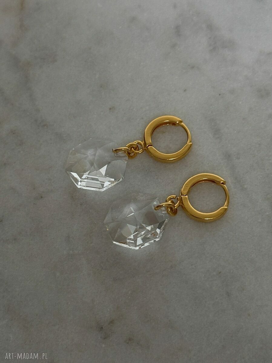 Złote kolczyki SWAROVSKI Octagon na sztyftach - pozłacane 24K srebro 925