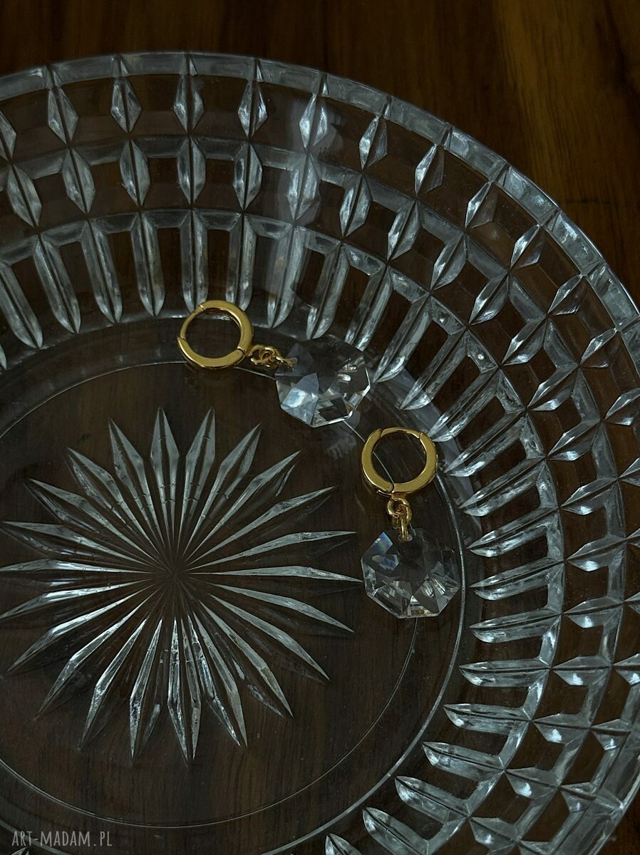 Złote kolczyki SWAROVSKI Octagon na sztyftach - pozłacane 24K srebro 925