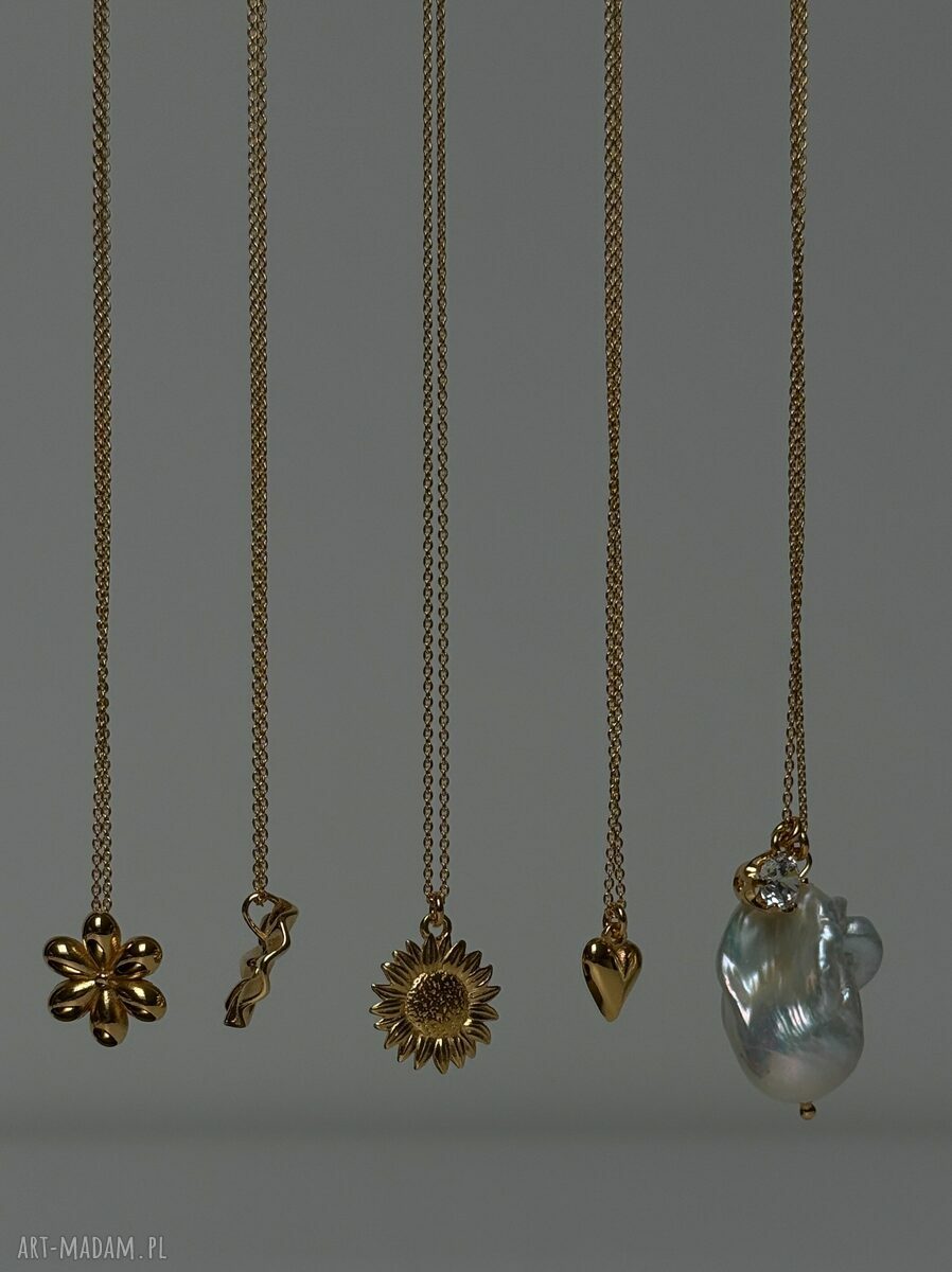 naszyjniki: Złoty naszyjnik ze słonecznikiem Hand Made