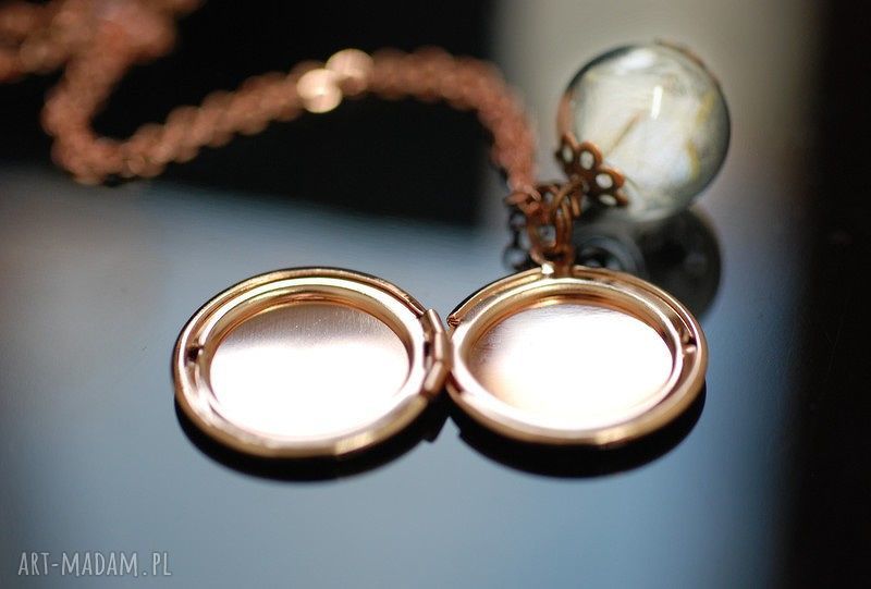 naszyjniki: Pozłacany na różowo naszyjnik z dmuchawcami i medalionem Handmade