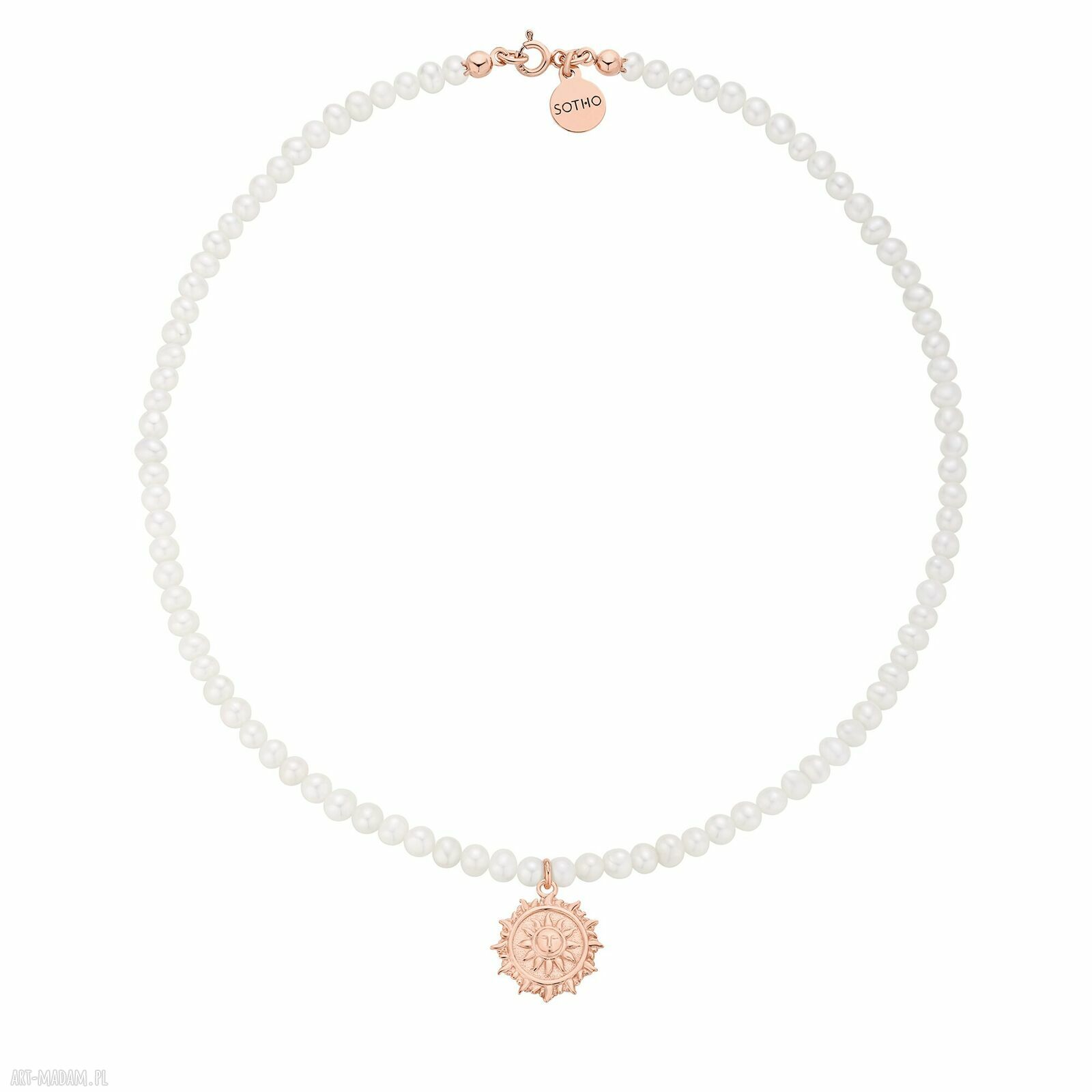 Naszyjnik pereł naturalnych słońcem różowego złota słońce pozł