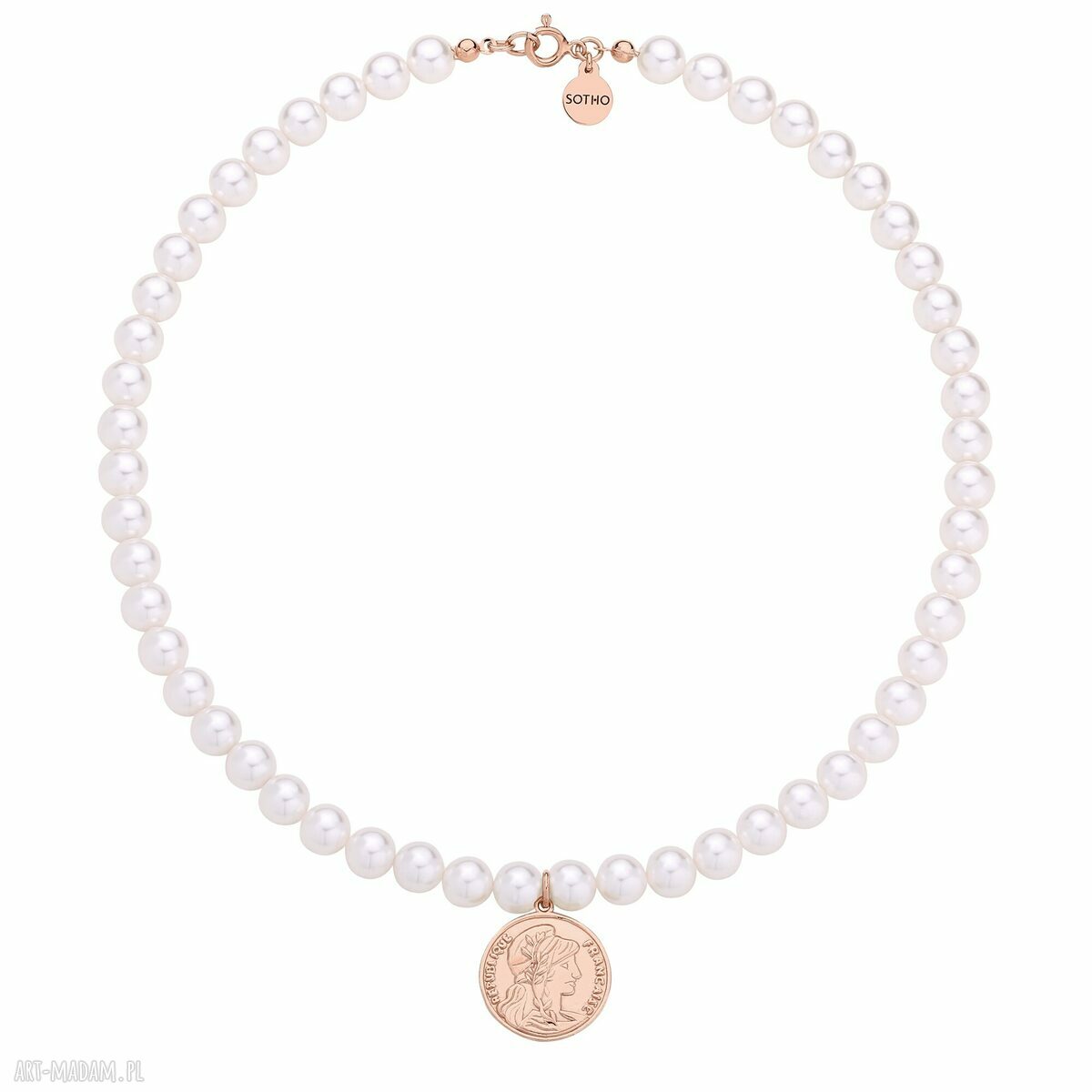 Naszyjnik pereł swarovski® crystal monetą różowego złota 925
