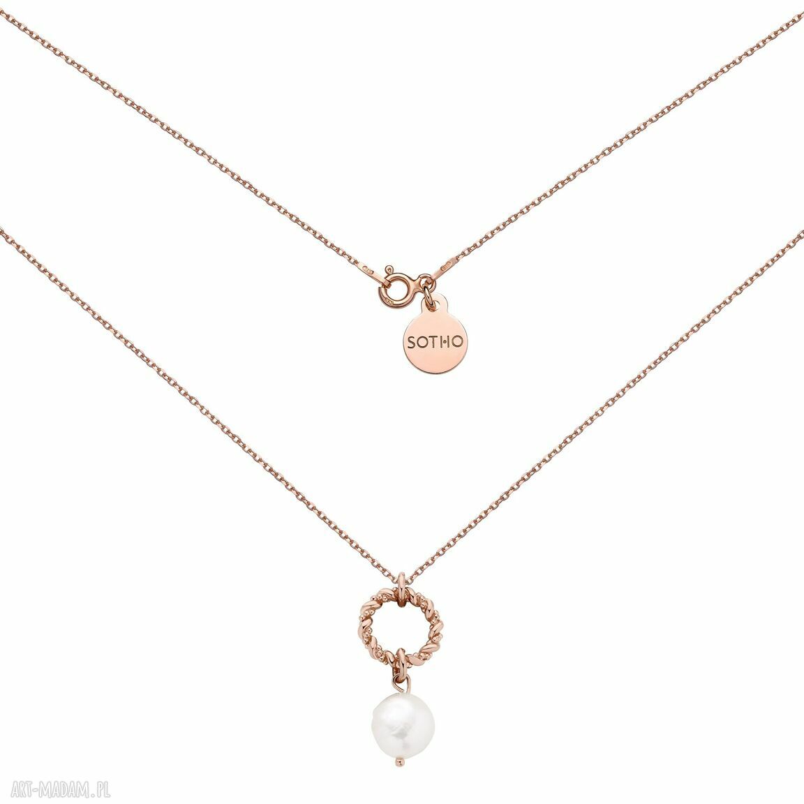 Naszyjnik różowego złota ozdobnym kółeczkiem naturalną perłą