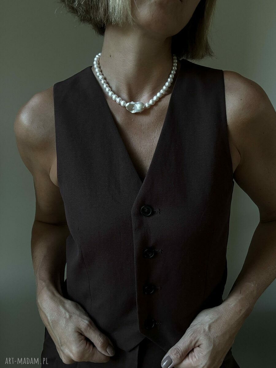 naszyjniki: Naszyjnik z różowego złota z pereł naturalnych z barokową perłą hand made