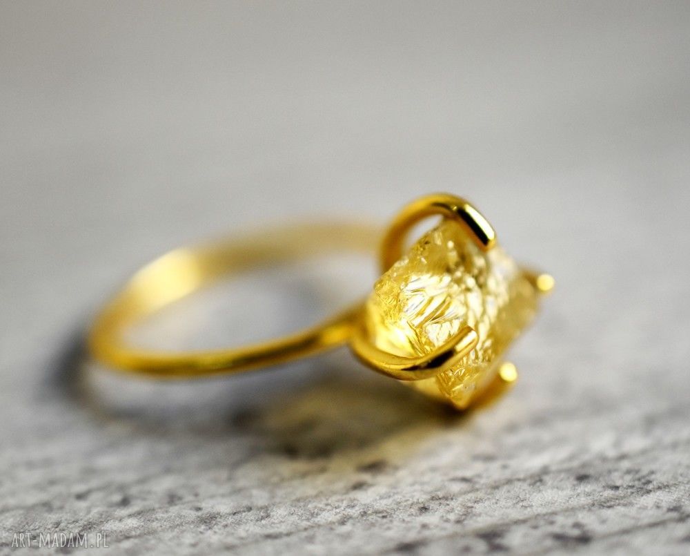 pierścionki: Pozłacany pierścionek Cytryn ręczne wykonanie