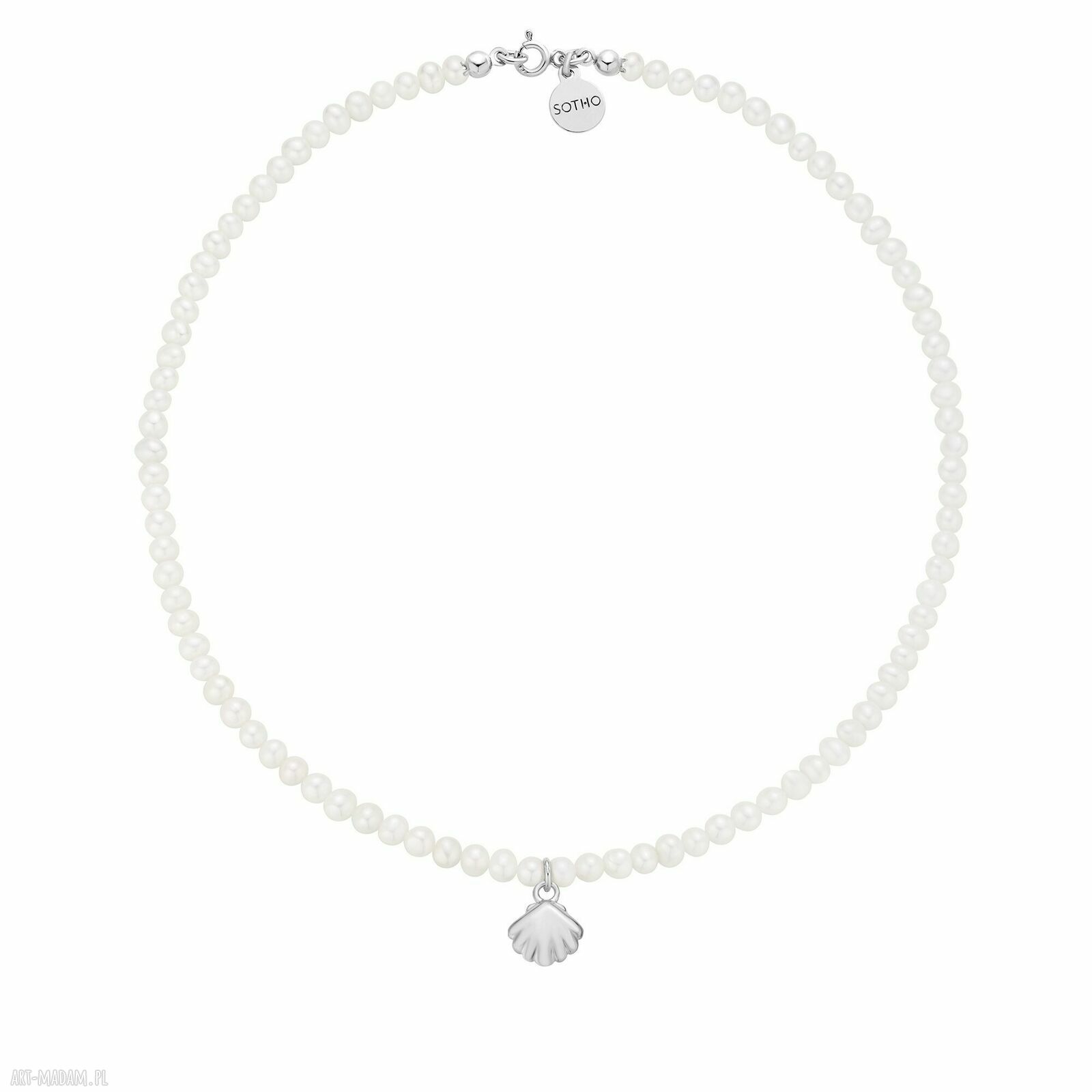 Srebrny naszyjnik pereł naturalnych perły muszelka