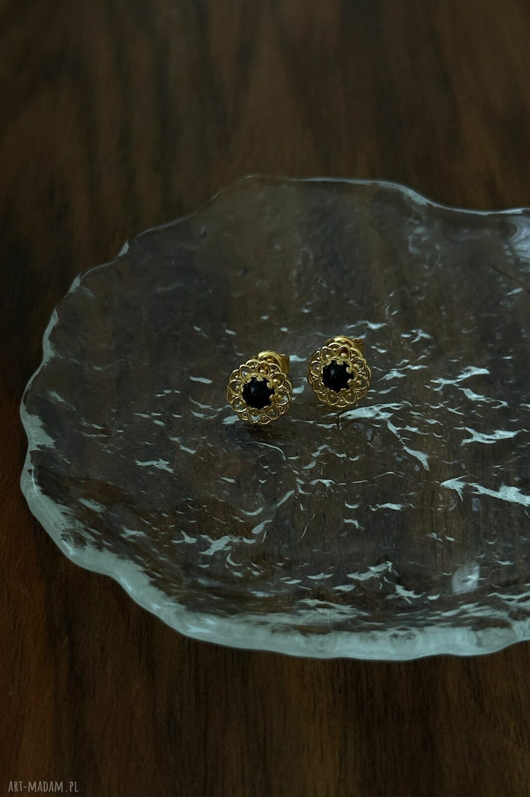 kolczyki: Złote kolczyki z onyksami Hand Made